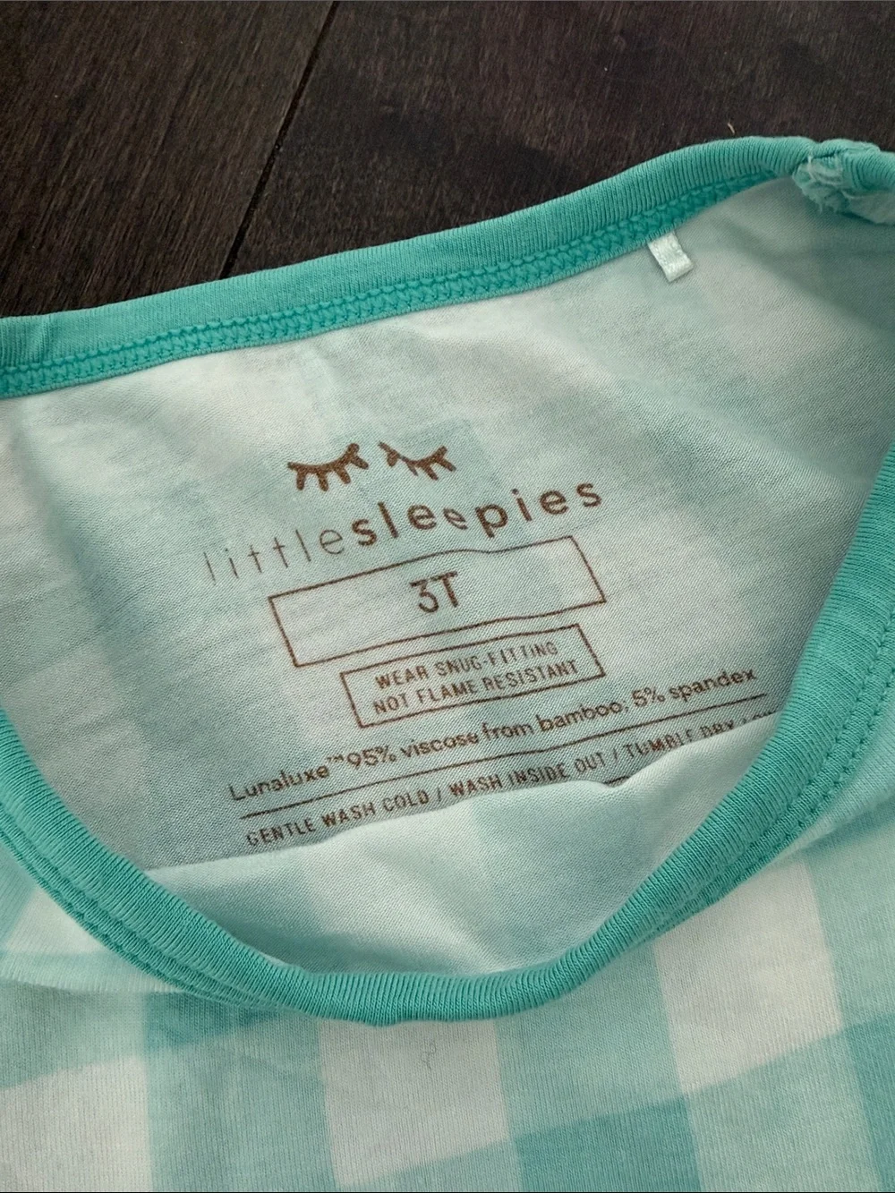 Little Sleepies Aqua Gingham Two-Piece Short Sleeve and Shorts Pajama Set 3T